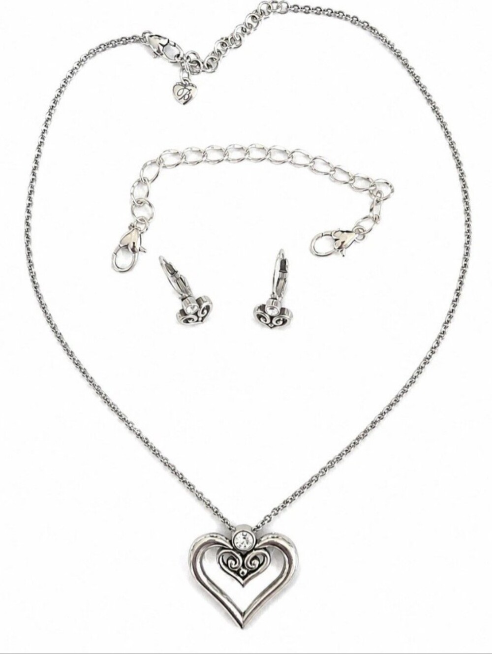 Brighton Alcazar Duet Heart Necklace Earrings JM5271 JE6112 NWOT $150 MSRP